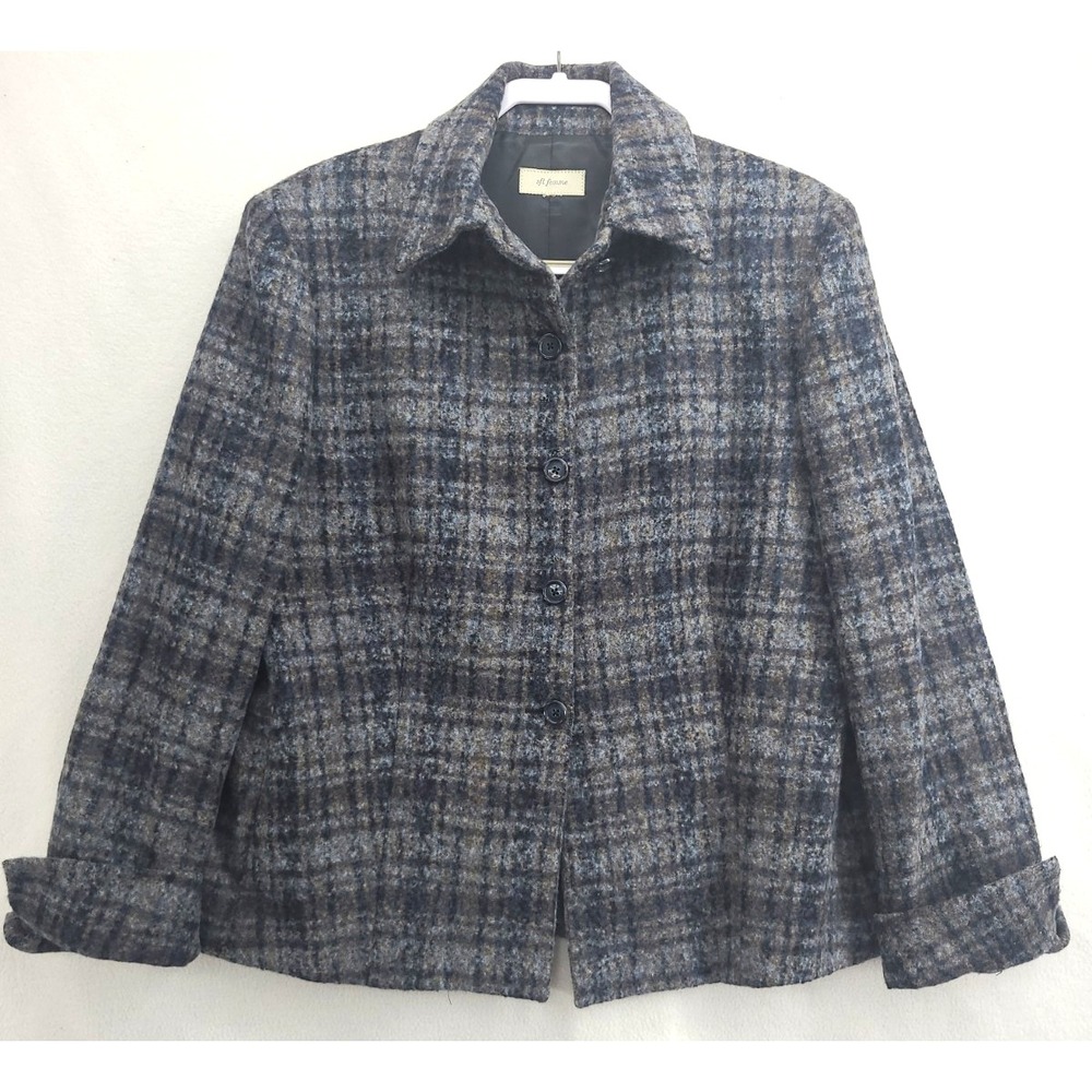 Sfi Femme Blue Plaid Blazer Ferla Baby Alpaca Sz L